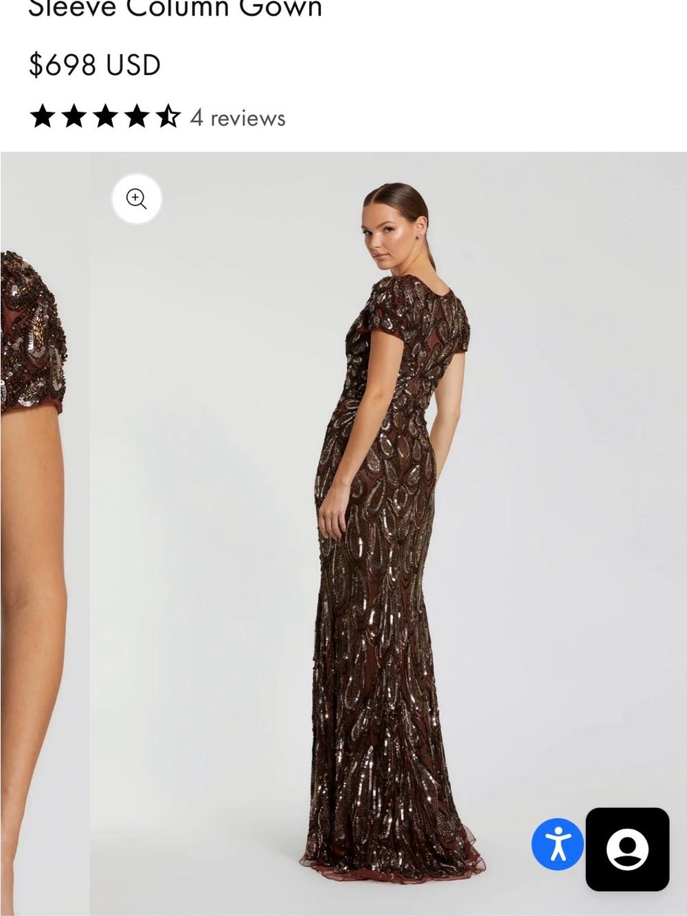 Mac Duggal Brown Beaded V-Neck Cap Sleeve Maxi Gown - Picture 2 of 3